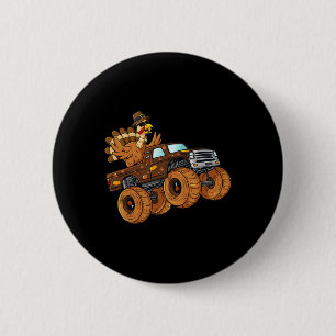 Thanksgiving Turkey Riding Monster Truck Boys Kids Button