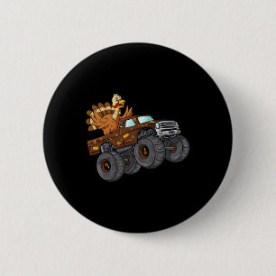 Thanksgiving Turkey Riding Monster Truck Boys Kids Button