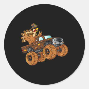 Thanksgiving Turkey Riding Monster Truck Boys Kids Classic Round Sticker