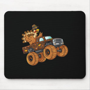 Thanksgiving Turkey Riding Monster Truck Boys Kids Mouse Pad