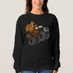 Thanksgiving Turkey Riding Monster Truck Boys Kids Sweatshirt