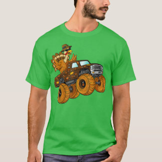 Thanksgiving Turkey Riding Monster Truck Boys Kids T-Shirt