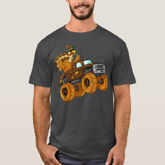 Thanksgiving Turkey Riding Monster Truck Boys Kids T-Shirt