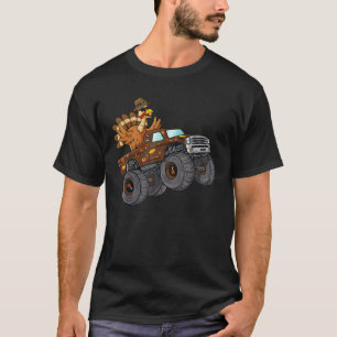 Thanksgiving Turkey Riding Monster Truck Boys Kids T-Shirt