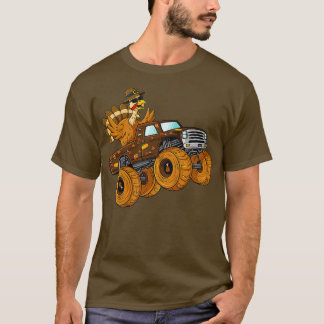 Thanksgiving Turkey Riding Monster Truck Boys Kids T-Shirt