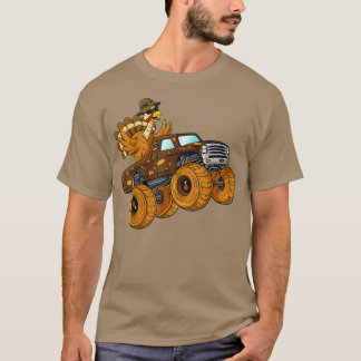 Thanksgiving Turkey Riding Monster Truck Boys Kids T-Shirt