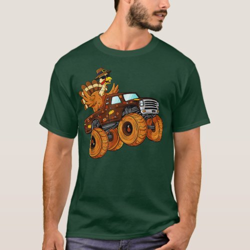 Thanksgiving Turkey Riding Monster Truck Kids T_Shirt