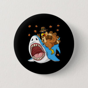 Thanksgiving Turkey Riding Shark Fun Toddler Boys Button