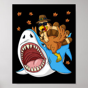Thanksgiving Turkey Riding Shark Fun Toddler Boys Poster