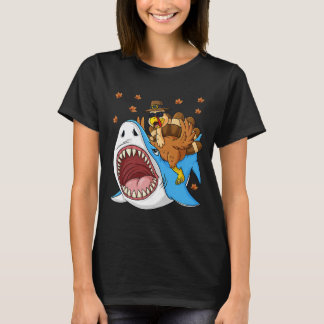 Thanksgiving Turkey Riding Shark Fun Toddler Boys T-Shirt