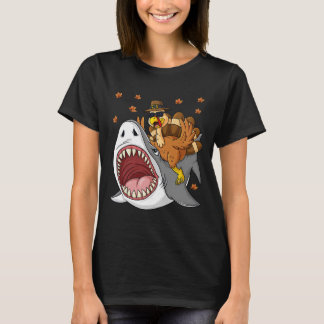 Thanksgiving Turkey Riding Shark Fun Toddler Boys T-Shirt
