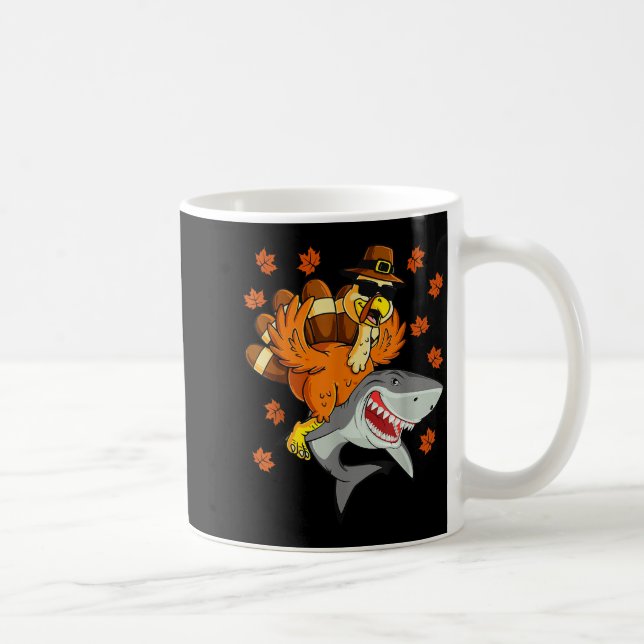 Thanksgiving Turkey Riding Shark Funny Autumn Boys Coffee Mug (Right)