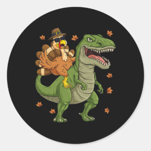 Thanksgiving Turkey Riding T Rex Dinosaur Toddler Classic Round Sticker