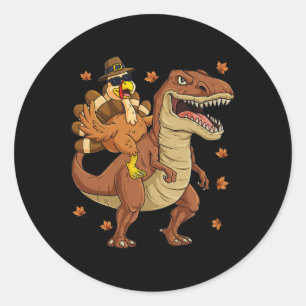 Thanksgiving Turkey Riding T Rex Dinosaur Toddler Classic Round Sticker