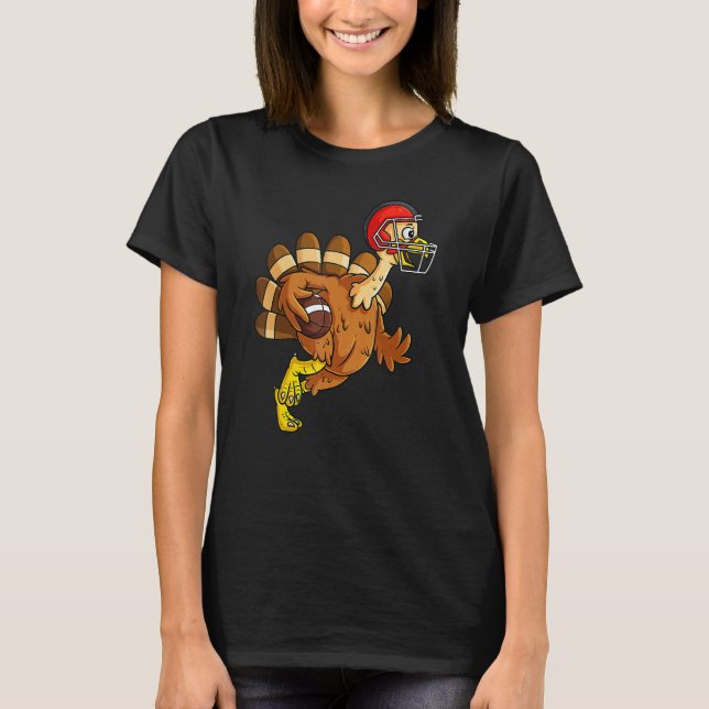 Thanksgiving Turkey Running Back Football Boys Kid T-Shirt (Front)