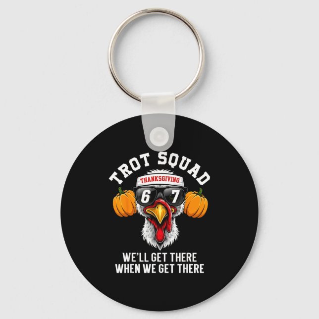 Thanksgiving Turkey Running Funny 67 Meme Trot Squ Keychain (Front)