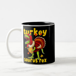 Thanksgiving Turkey Saurus T Rex Pilgrim Dinosaur Two-Tone Coffee Mug