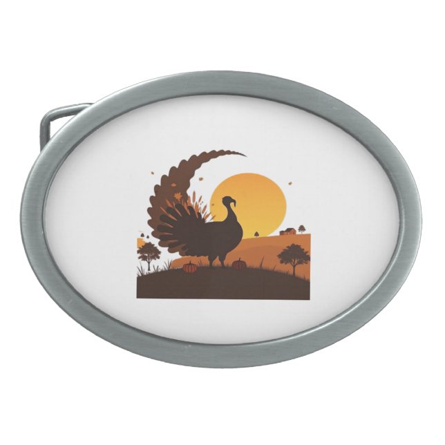 Thanksgiving Turkey Silhouette – Sunset Harvest Sc Belt Buckle (Front)