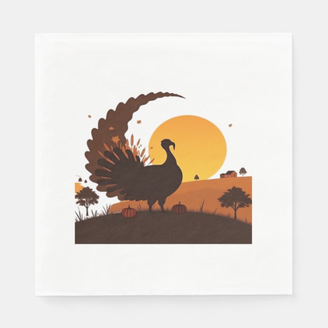 Thanksgiving Turkey Silhouette – Sunset Harvest Sc Napkins (Front)