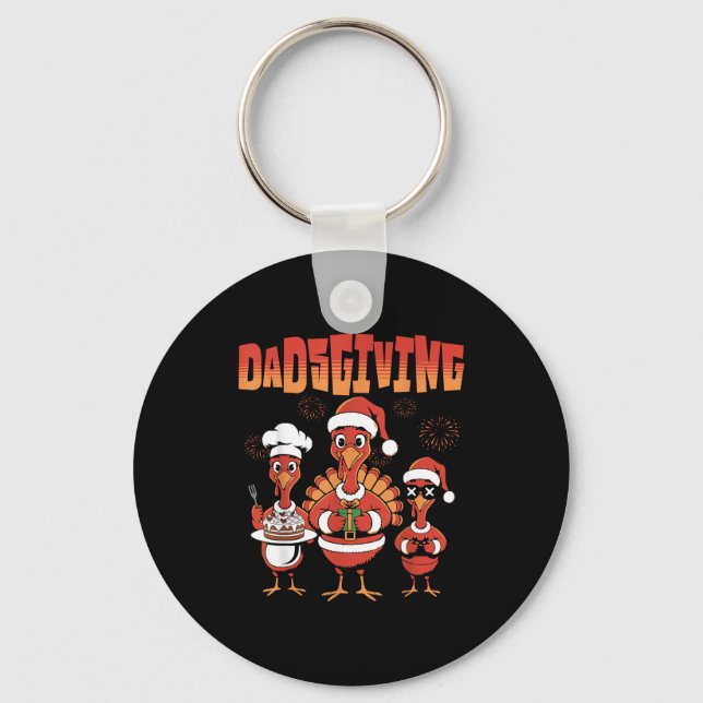 Thanksgiving Turkey Squad Dancing Dad Mom Kid Happ Keychain (Front)