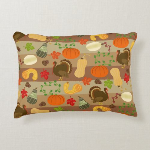 Thanksgiving Turkey Squash Autumn Harvest Pattern Accent Pillow