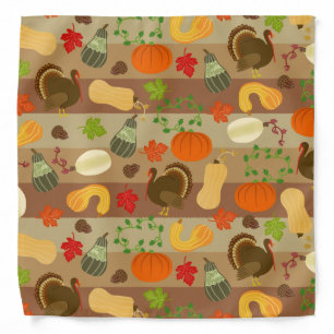 Thanksgiving Turkey Squash Autumn Harvest Pattern Bandana
