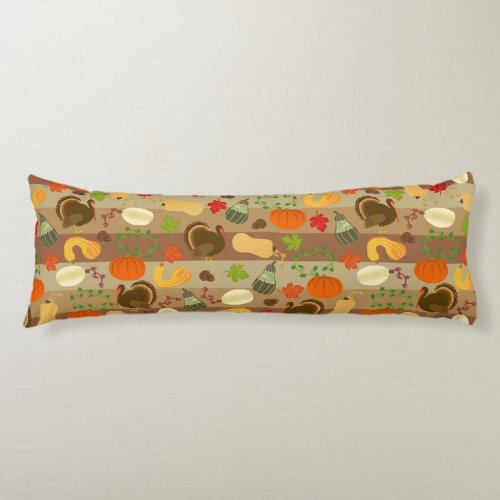 Thanksgiving Turkey Squash Autumn Harvest Pattern Body Pillow