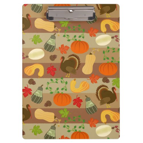 Thanksgiving Turkey Squash Autumn Harvest Pattern Clipboard