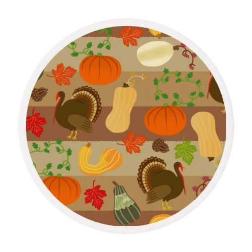 Thanksgiving Turkey Squash Autumn Harvest Pattern Edible Frosting Rounds