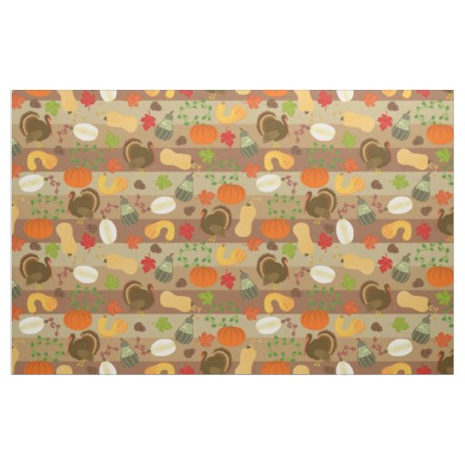Thanksgiving Turkey Squash Autumn Harvest Pattern Fabric