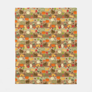 Thanksgiving Turkey Squash Autumn Harvest Pattern Fleece Blanket