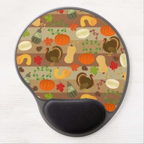 Thanksgiving Turkey Squash Autumn Harvest Pattern Gel Mouse Pad