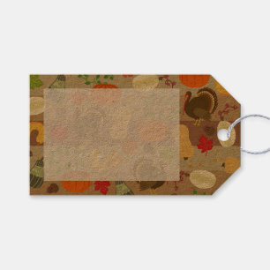 Thanksgiving Turkey Squash Autumn Harvest Pattern Gift Tags
