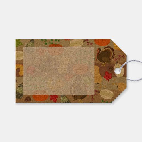 Thanksgiving Turkey Squash Autumn Harvest Pattern Gift Tags