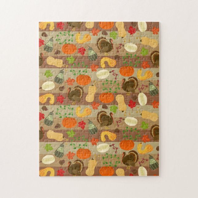 Thanksgiving Turkey Squash Autumn Harvest Pattern Jigsaw Puzzle (Vertical)