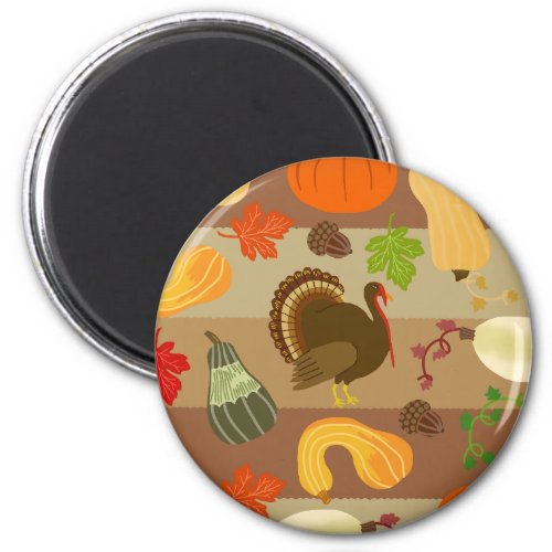 Thanksgiving Turkey Squash Autumn Harvest Pattern Magnet