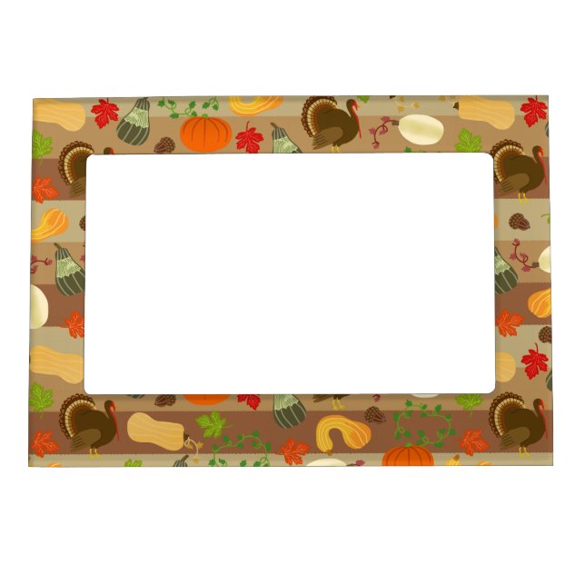 Thanksgiving Turkey Squash Autumn Harvest Pattern Magnetic Frame (Front)
