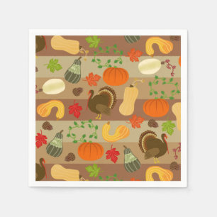 Thanksgiving Turkey Squash Autumn Harvest Pattern Paper Napkins