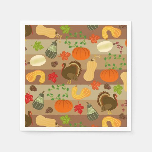 Thanksgiving Turkey Squash Autumn Harvest Pattern Paper Napkins