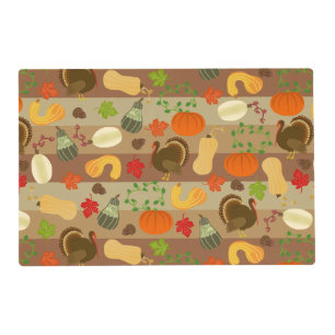 Thanksgiving Turkey Squash Autumn Harvest Pattern Placemat