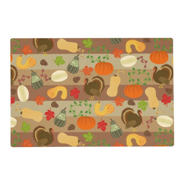 Thanksgiving Turkey Squash Autumn Harvest Pattern Placemat (Front)
