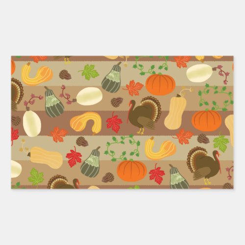 Thanksgiving Turkey Squash Autumn Harvest Pattern Rectangular Sticker