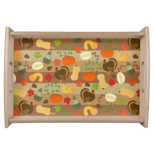 Thanksgiving Turkey Squash Autumn Harvest Pattern Serving Tray