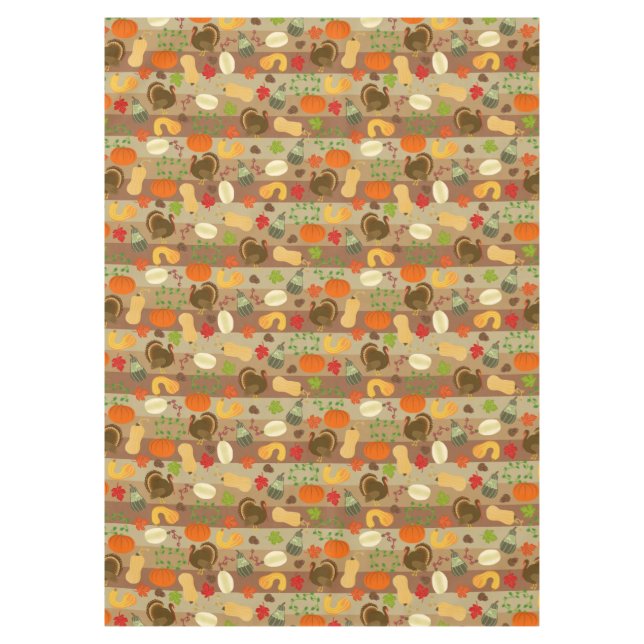 Thanksgiving Turkey Squash Autumn Harvest Pattern Tablecloth (Front)