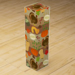 Thanksgiving Turkey Squash Autumn Harvest Pattern Wine Gift Box<br><div class="desc">This cute Thanksgiving holiday - themed pattern is made to look like garden rows in varying shades of brown, with turkeys, squash vegetables (including pumpkins), fallen leaves and acorns. The squashes and leaves are made in a variety of types and colors. This pretty pattern is perfect for Thanksgiving decorations and...</div>
