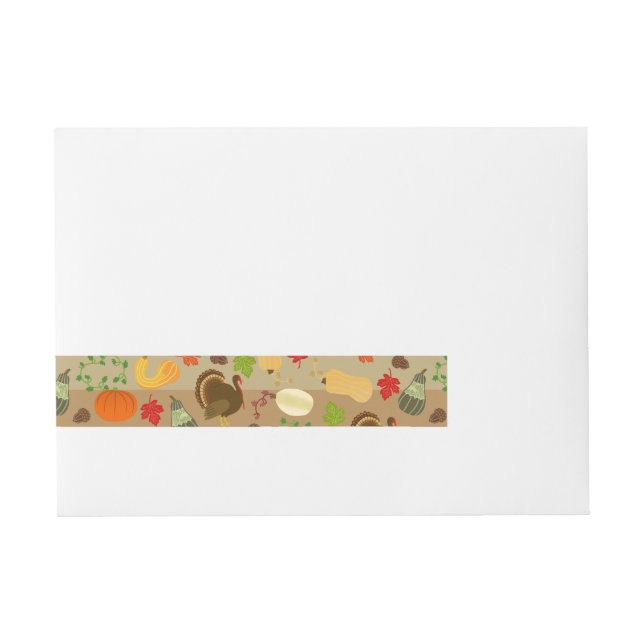 Thanksgiving Turkey Squash Autumn Harvest Pattern Wrap Around Address Label (Front)