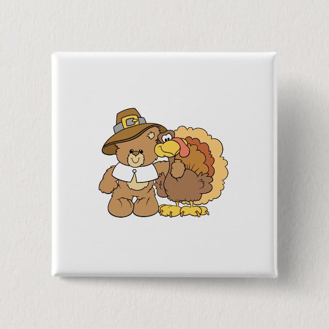 thanksgiving turkey teddy bear design button (Front)