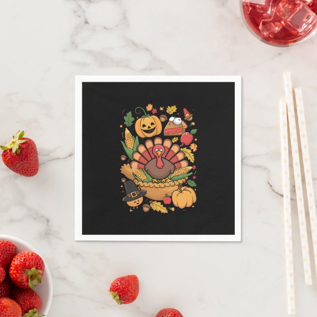 Thanksgiving Turkey Thankful Pie Fall Family Napkins (Insitu)