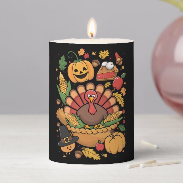Thanksgiving Turkey Thankful Pie Fall Family Pillar Candle (In Situ)