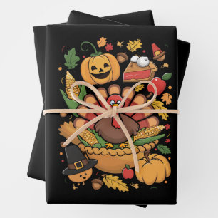 Thanksgiving Turkey Thankful Pie Fall Family Wrapping Paper Sheets